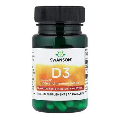 Swanson Vitamins, D3-vitamiini, vahva, 25 mikrogrammaa (1 000 IU), 60 kapselia