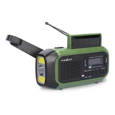 Nedis Hätäradio | Kannettava malli | DAB+ / FM | Käsiveivi / Paristokäyttöinen / Solar Powered / USB Virta | Herätyskellotoiminn