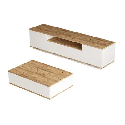 Norda Design moderni olohuoneen huonekalusetti, Atlantic Pine & valkoinen, 100 % melamiini, TV-taso & sohvapöytä | tyylikäs & to